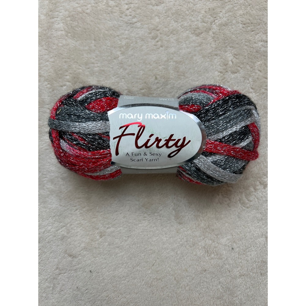 Mary Maxim Flirty Scarf Yarn Smokin Hot 100g Red Silver Black 770-203